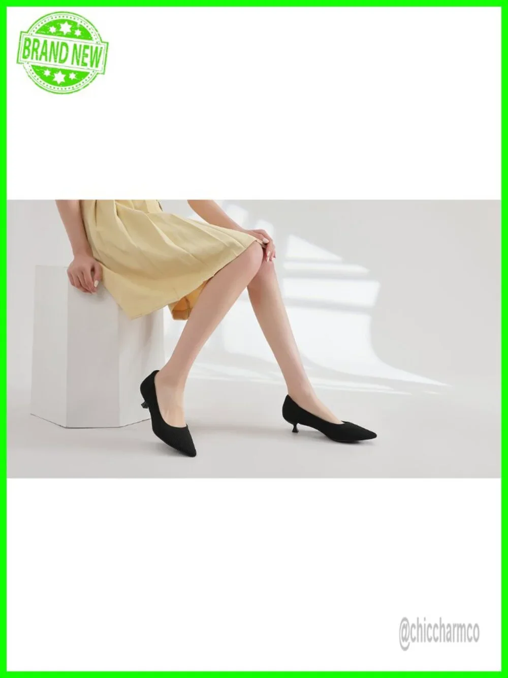 Women's Kitten Heels Pointed Toe Knit Slip On Comfortable Dress Pumps